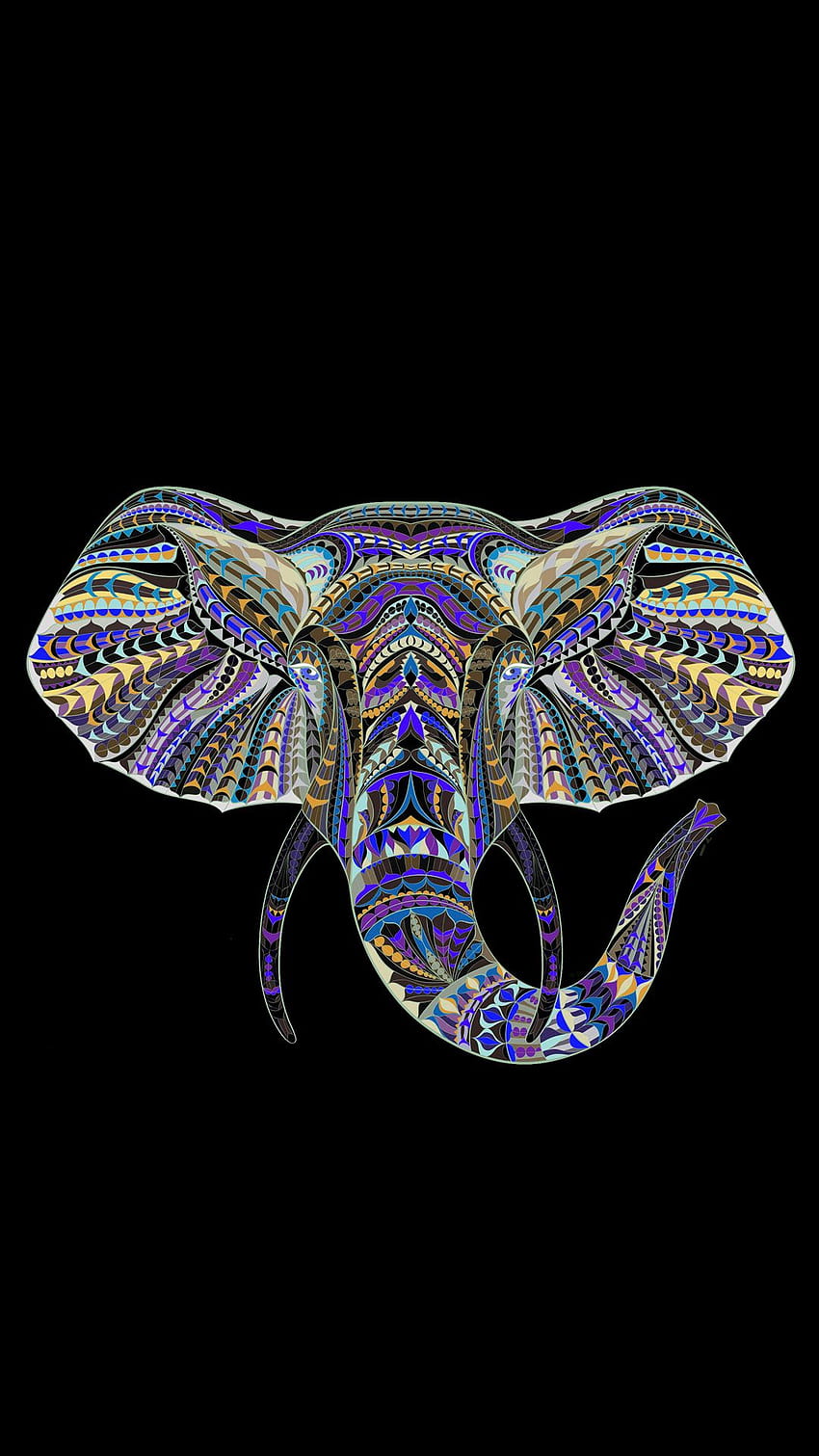 Fundo preto da arte do elefante, arte colorida do elefante Papel de parede de celular HD