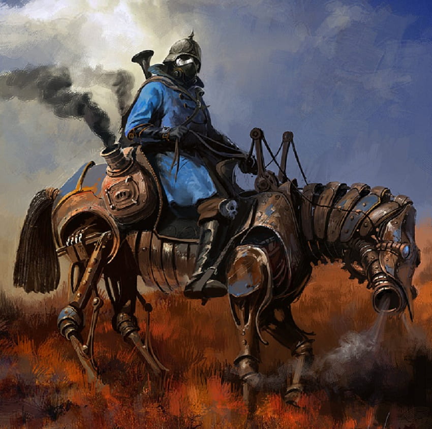 Steampunk Soldier, artwork, mechanical, horse, abstract, steampunk, soldier, fantasy HD wallpaper