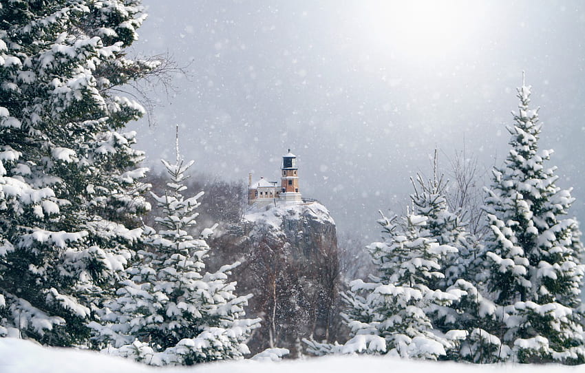 Минесота, Split Rock Lighthouse, Beaver Bay, Winter Kindness for , раздел пейзажи, Minnesota Snow HD тапет