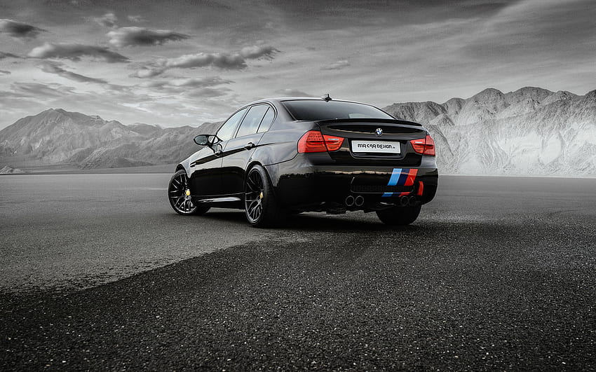 BMW M3 Sedan E90 czarne samochody Widok z tyłu Tapeta HD