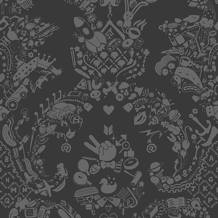 Design - NEW WORLD DAMASK - GREY & GREY - Mineheart - nonwoven fabric / patterned / fabric look, Mr Doodle HD phone wallpaper