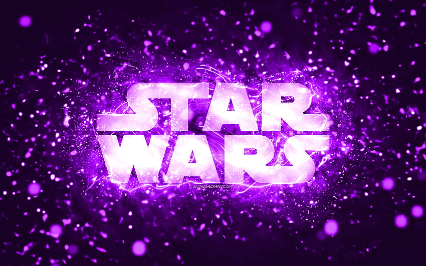 Star Wars violet logo, , violet neon lights, creative, violet abstract background, Star Wars logo, brands, Star Wars HD wallpaper