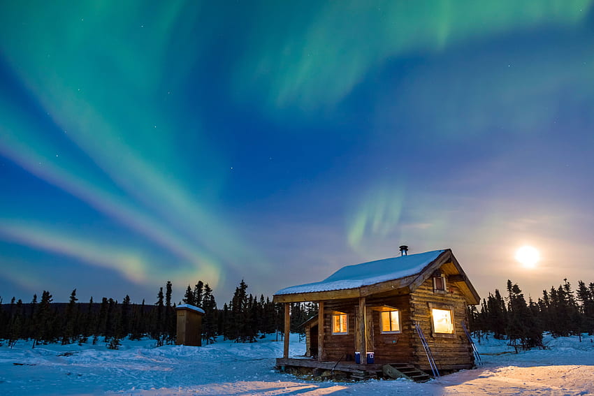 Alaska cabin & Northern lights Ultra . Background, Anchorage HD wallpaper