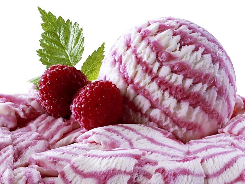 Food, Raspberry, Ice Cream, Leaf, Stripes, Streaks, Ball, Leaflet, Bead HD wallpaper