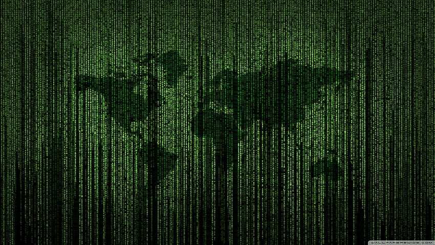 Ултра фон на картата на света със зелен матричен код за U TV : Мултидисплей, двоен монитор : Таблет : Смартфон, 2560X1440 матрица HD тапет