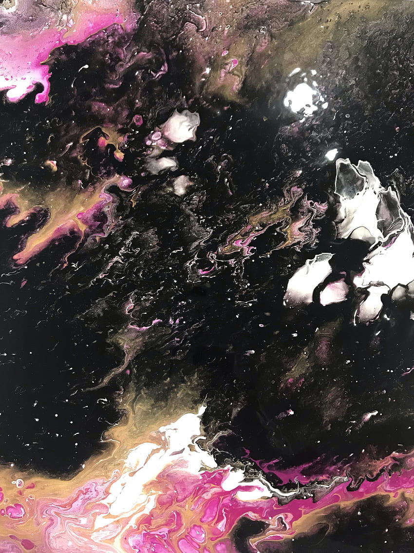 Acryl-Pour-Gemälde - Sternennacht. Blaue abstrakte Malerei, schwarze Leinwandmalereien, blaue Malerei, schwarzer rosa Marmor HD-Handy-Hintergrundbild
