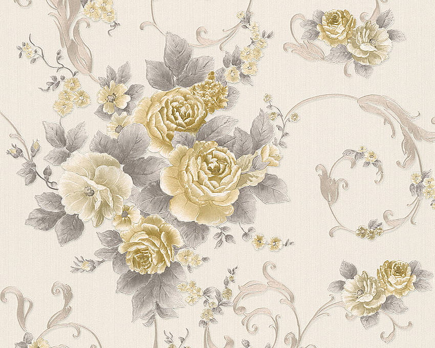 Création Flowers, Gold, Grey, Metallic, Silver - Gray And Gold Floral, Metallic Floral papel de parede HD