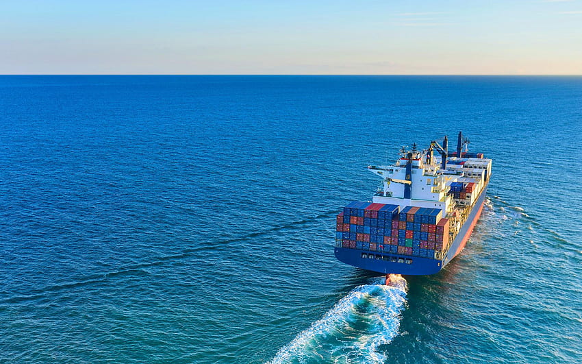 kapal kontainer di laut, kapal besar, kapal kargo, angkutan laut, kapal kontainer, pemandangan laut Wallpaper HD
