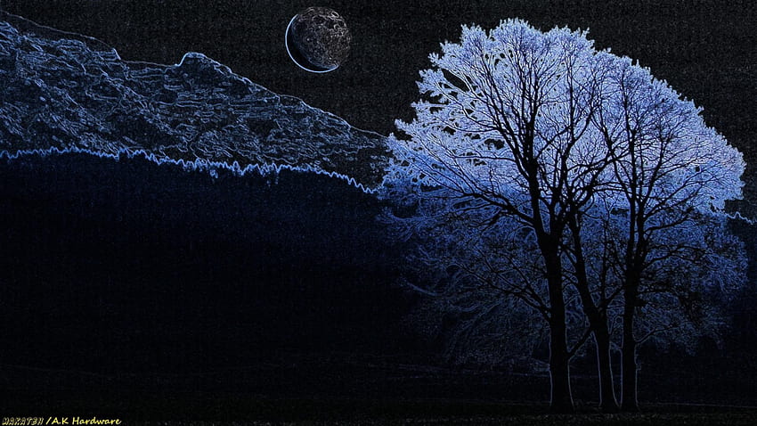 Abendstimmung, Abstract, Baum, Dark, Land, Moon, Nature HD wallpaper