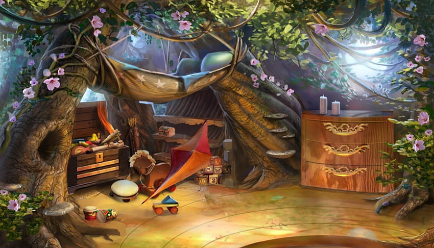 Elf AJs Bedroom, kid safe, fantasy, house, tree HD wallpaper