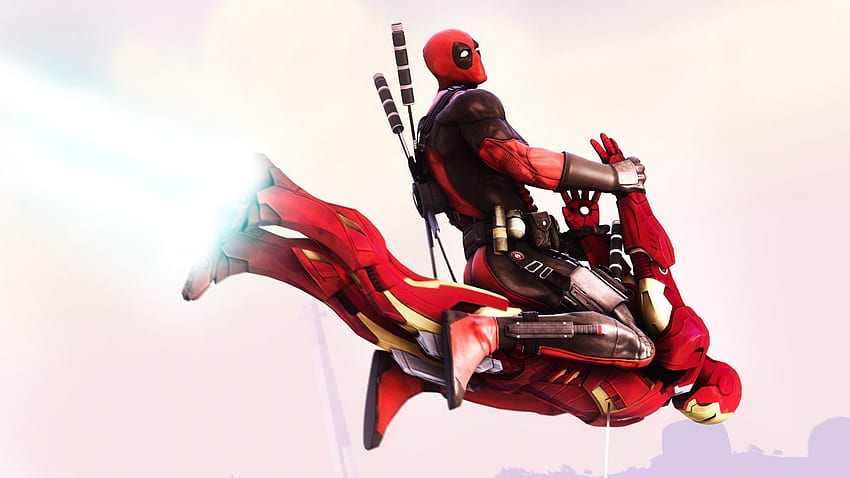 Deadpool volando en Iron Man divertido. Ilusiones, teléfono divertido de Deadpool fondo de pantalla
