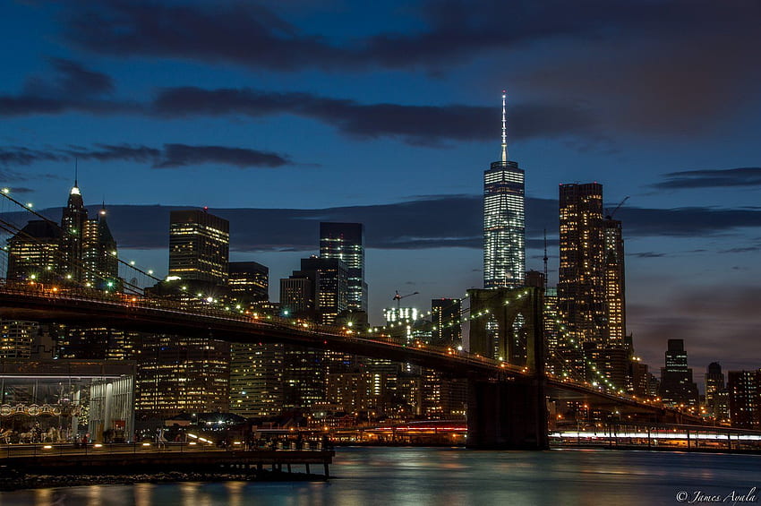 Brooklyn bridge night city cities urban new york usa america, New York City Landscape HD wallpaper