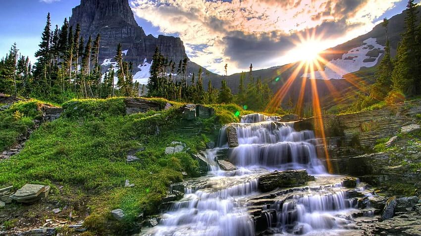 滝 - 滝と背景、太陽の滝 高画質の壁紙
