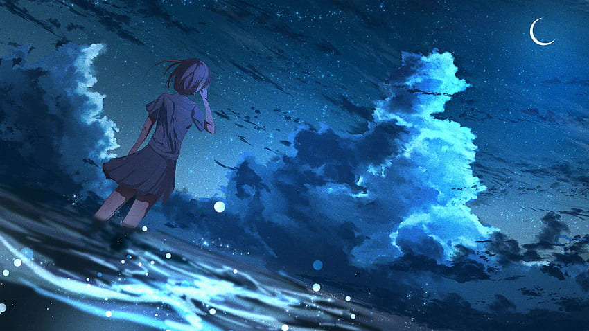 Phong cảnh anime nữ chính vô cùng lãng mạn, tuyệt đẹp trong đêm trăng sẽ khiến bạn trầm trồ vì sự sống động và chân thực. Đừng bỏ lỡ cơ hội thưởng thức bức ảnh 1440P độ phân giải cao này với sự hiện diện của cô nàng anime xinh đẹp.