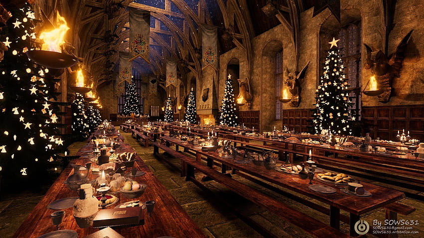 Hogwarts Noeli, Hogwarts Büyük Salonu HD duvar kağıdı