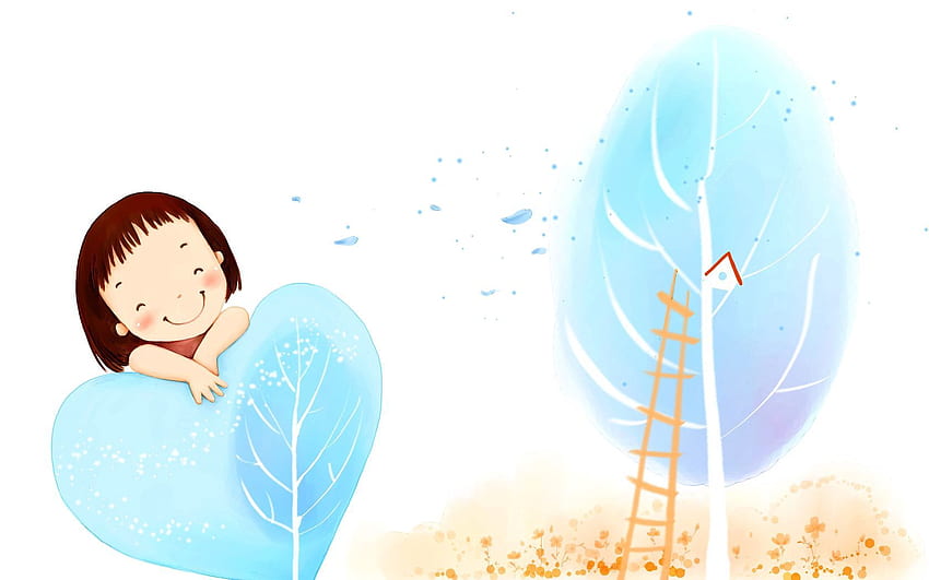Leaves, Love, Wood, Tree, , Drawing, Girl, Child HD wallpaper