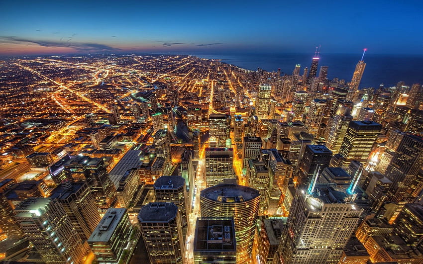 都市, 夜, アメリカ合衆国, 街の明かり, 超高層ビル, アメリカ合衆国, r, シカゴ 高画質の壁紙
