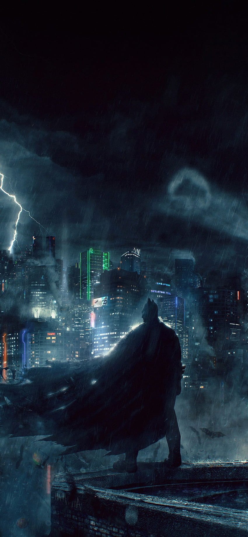 Batman viendo Ciudad Gótica iPhone XS, iPhone 10, iPhone X fondo de pantalla del teléfono