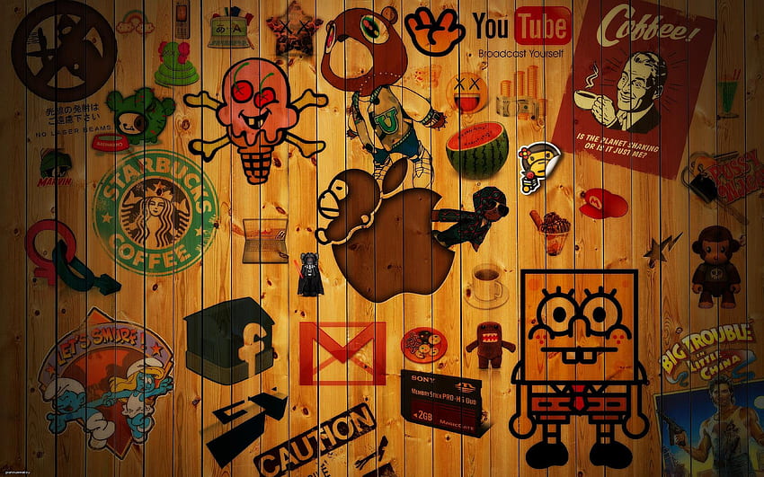 : apple, cartoon background, wood, texture - Market HD wallpaper