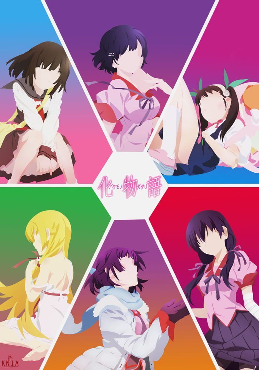 Monogatari Series, Anime girls, Hachikuji Mayoi, Oshino Shinobu, Hanekawa Tsubasa, Senjougahara Hitagi, Kanbaru Suruga, Sengoku Nadeko / and Mobile & HD phone wallpaper