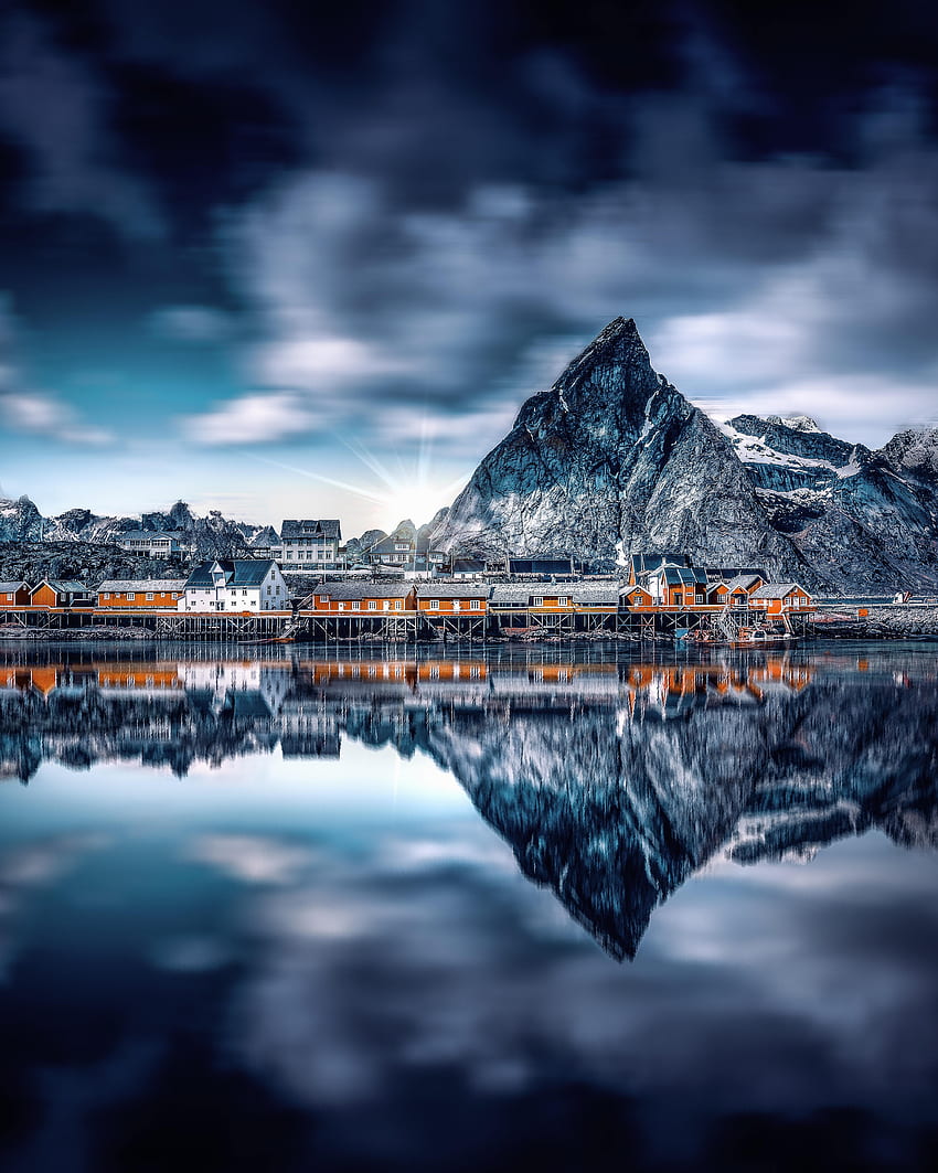 Nature, Mountains, Lake, Reflection, Buildings HD phone wallpaper