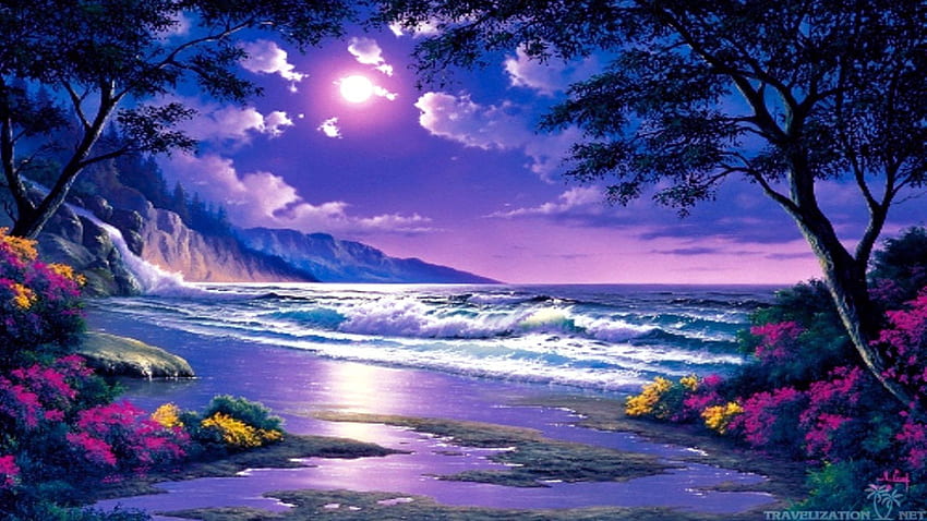 Fantastyczne światło księżyca, piękny fioletowy księżyc Tapeta HD