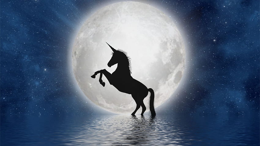 unicorn, moon, silhouette, art, , , background, 540eee, Blue Unicorn HD wallpaper