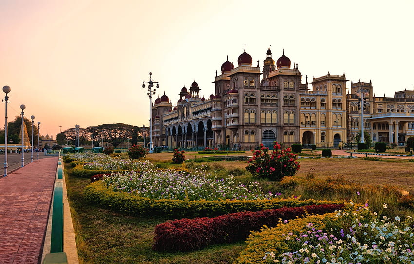 Mysore Palace, щат Карнатака, Индия Цял и фон, Индия Сити HD тапет