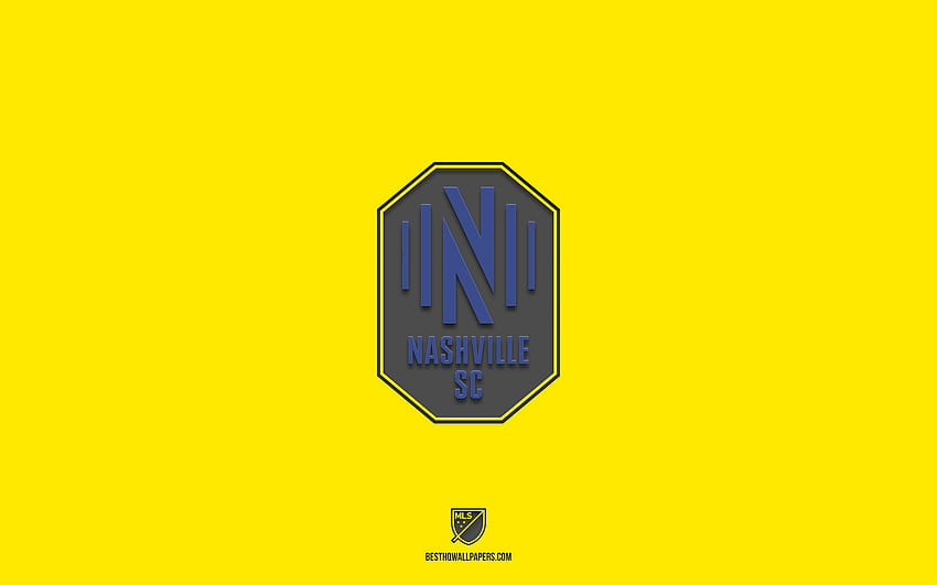 ナッシュビル SC、アメリカン サッカー チーム、黄色の背景、ナッシュビル SC のロゴ、グランジ アート、USL、サッカー、ナッシュビル SC のエンブレム 高画質の壁紙