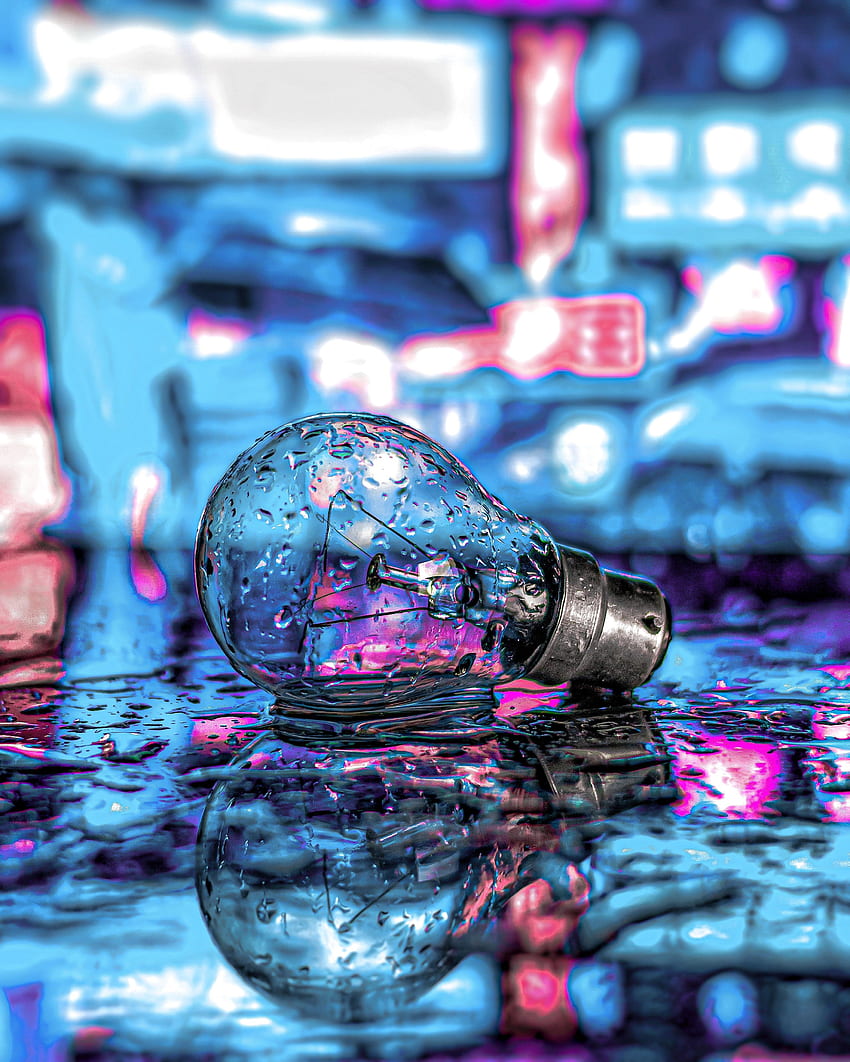 Bulb, drops, neon HD phone wallpaper