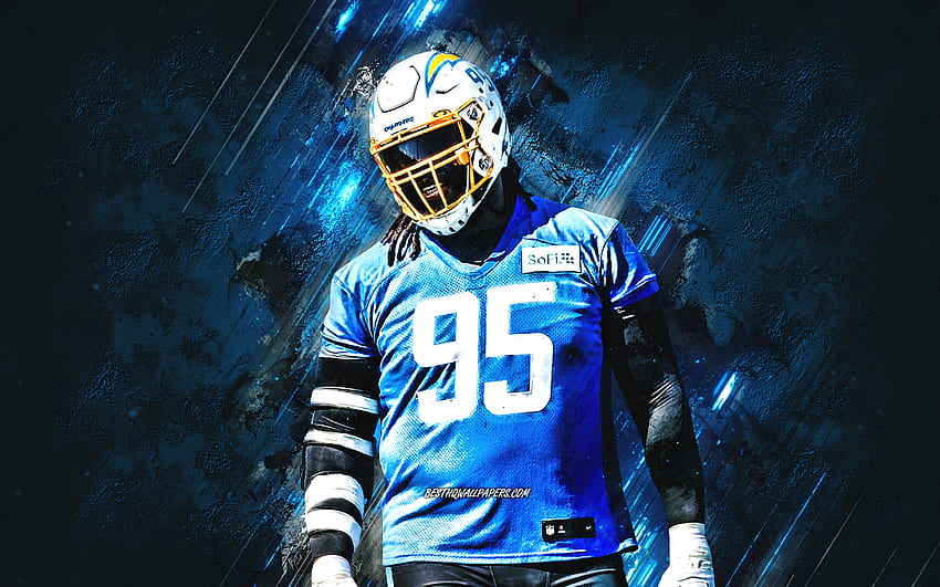 Linval Joseph, Los Angeles Chargers, NFL, American football, blue stone background, National Football League HD wallpaper