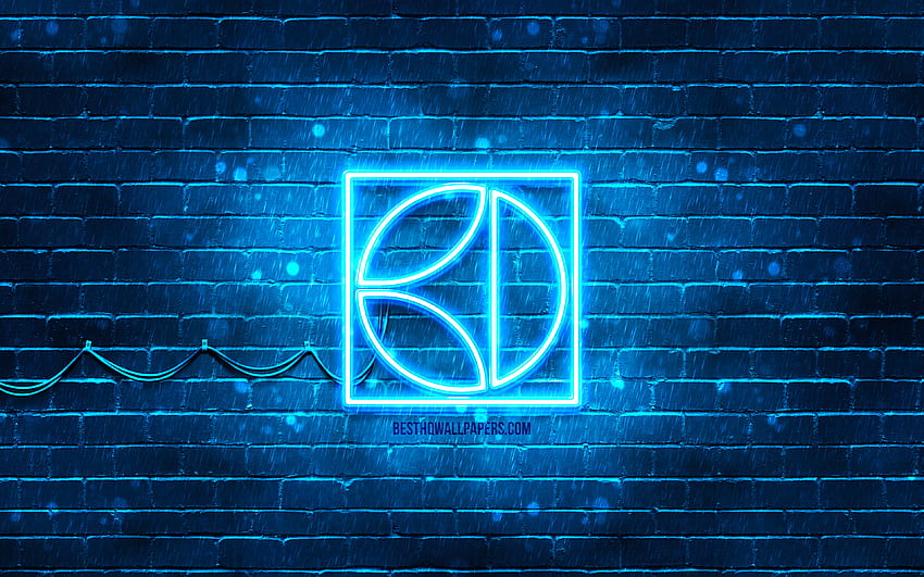 Electrolux blue logo, , blue brickwall, Electrolux logo, brands, Electrolux neon logo, Electrolux HD wallpaper
