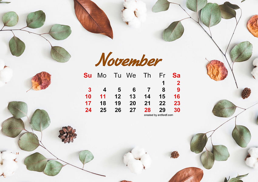 Calendario Noviembre 2019 Otoño Hojas Secas fondo de pantalla