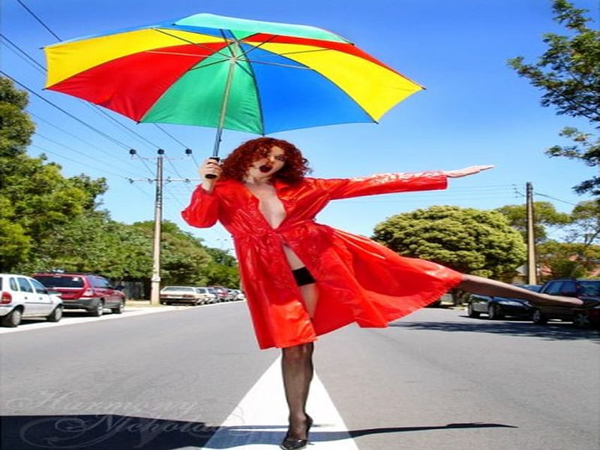 PIN UP, colorful, umbrella, girl HD wallpaper