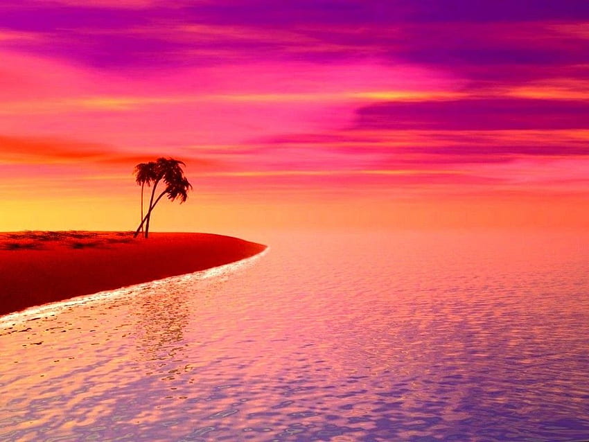 Purple Beach, Purple Ocean Sunset HD тапет