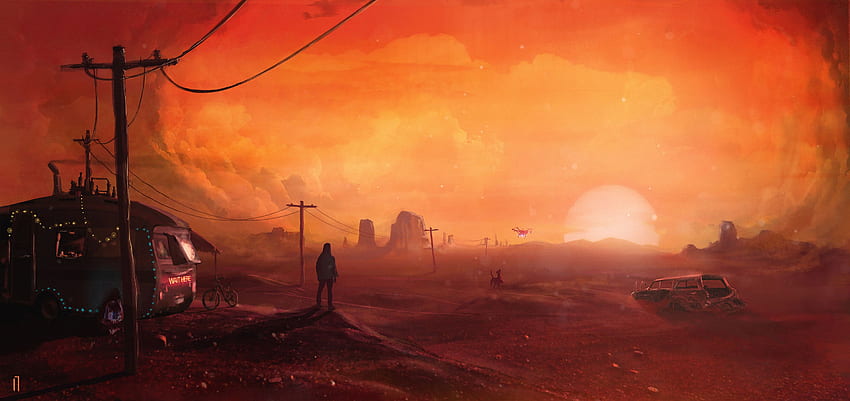 Post Apocalyptic Sunset in Mars , Fantasy , , and Background HD wallpaper