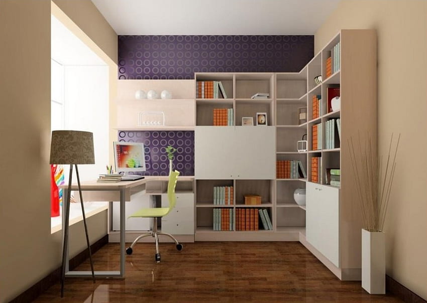 Arbeitszimmerdesign lila 3D-Rendering minimalistisches Arbeitszimmer [] für Ihr , Handy und Tablet. Erkunden Sie für eine Studie. Der Gelbe Studienführer HD-Hintergrundbild