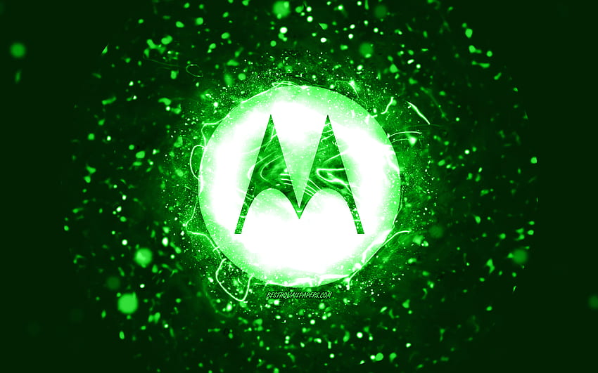 Motorola green logo, , green neon lights, creative, green abstract background, Motorola logo, brands, Motorola HD wallpaper