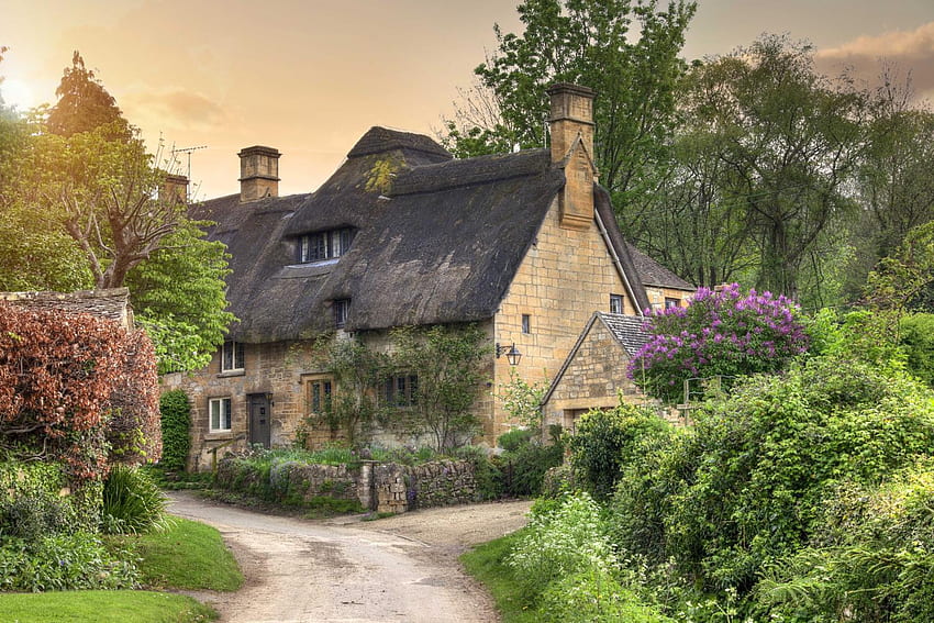 Building, Cottage, House, Housing, Blossom resized, Cotswolds HD wallpaper