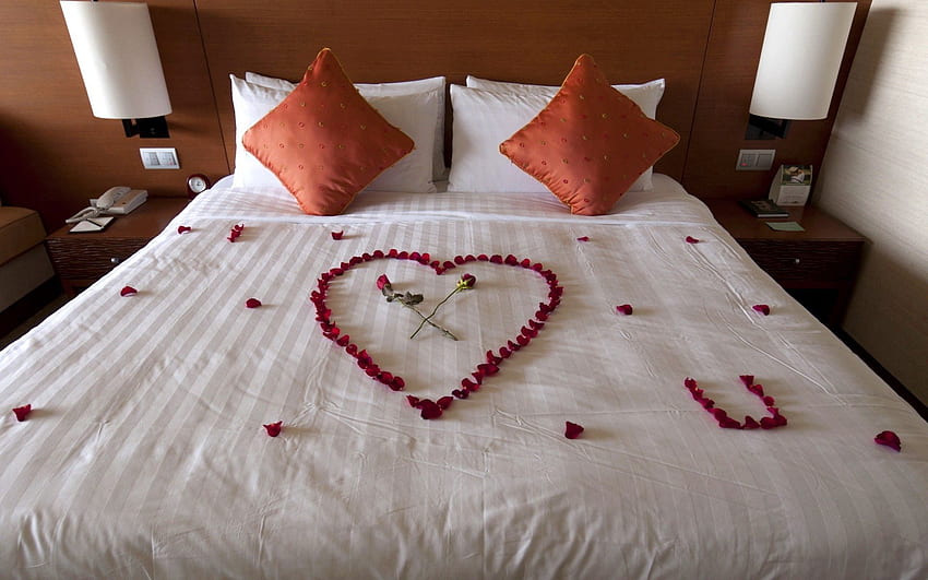 Flowers, , , Room, Romance, Bed HD wallpaper