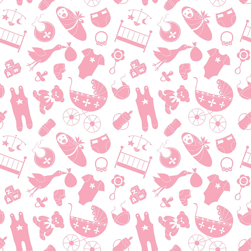 Vector seamless pattern with baby elements. Newborn clothes and accessories repeating background in doodle style for textile, wrapping paper, scrapbooking. - Vectors, Clipart Graphics & Vector Art HD phone wallpaper