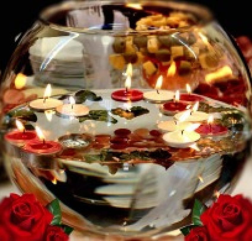 •✿•, tatlı, masa, akşam yemeği, grafi, güller, romantik anlar, natürmort, kavanoz, ışıklar, çiçekler, mumlar, romantik HD duvar kağıdı