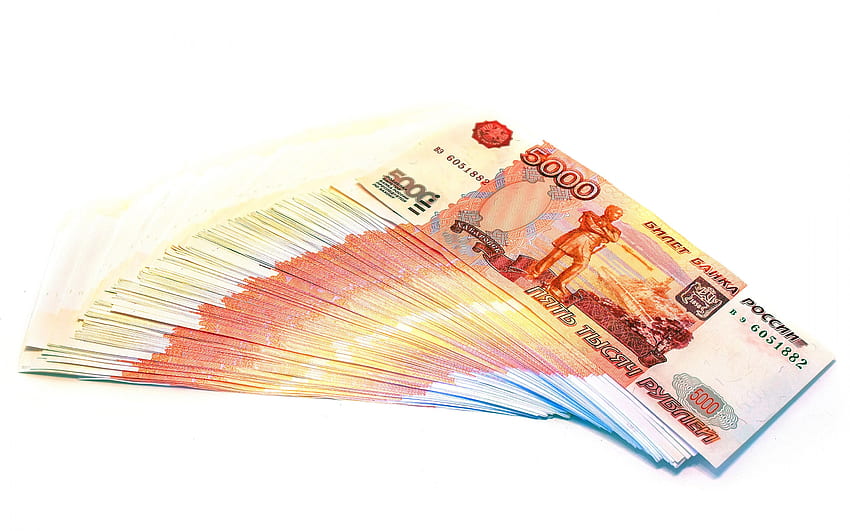 ロシア ルーブル、5000 紙幣、お金、白い背景の上のルーブル、ロシアのお金、ルーブルの背景、5000 ルーブル 高画質の壁紙