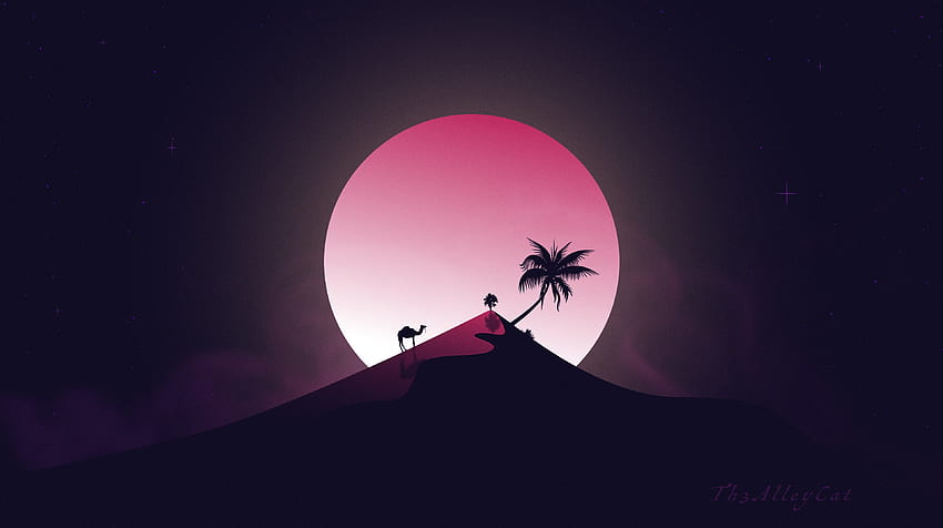 Art, Moon, Desert, Palm, Hill, Camel HD wallpaper
