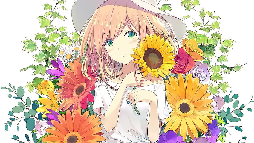 Cute, anime girl, flowers, , , background, d4966d, Cute Anime Flower HD ...