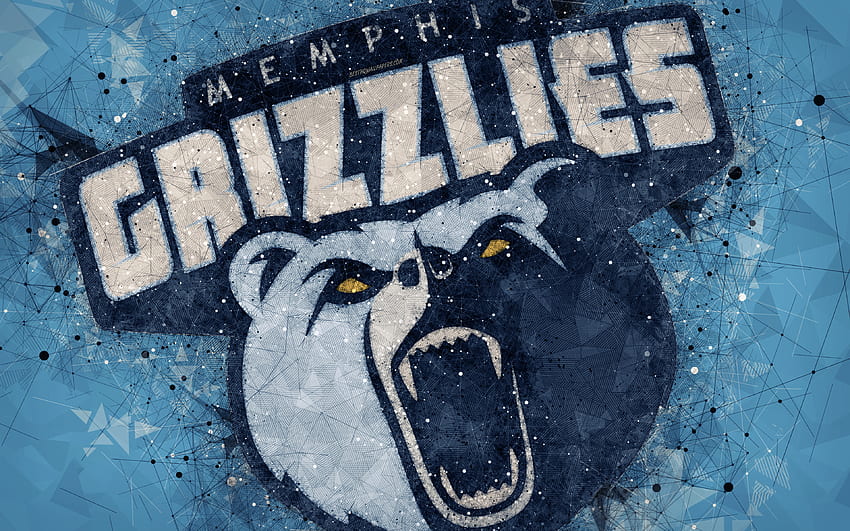Memphis Grizzlies, kreatywne geometryczne logo, amerykański klub koszykówki, niedźwiedzie, sztuka twórcza, NBA, godło, mozaika, niebieskie tło abstrakcyjne, National Basketball Association, Memphis, Tennessee, USA, koszykówka dla Tapeta HD