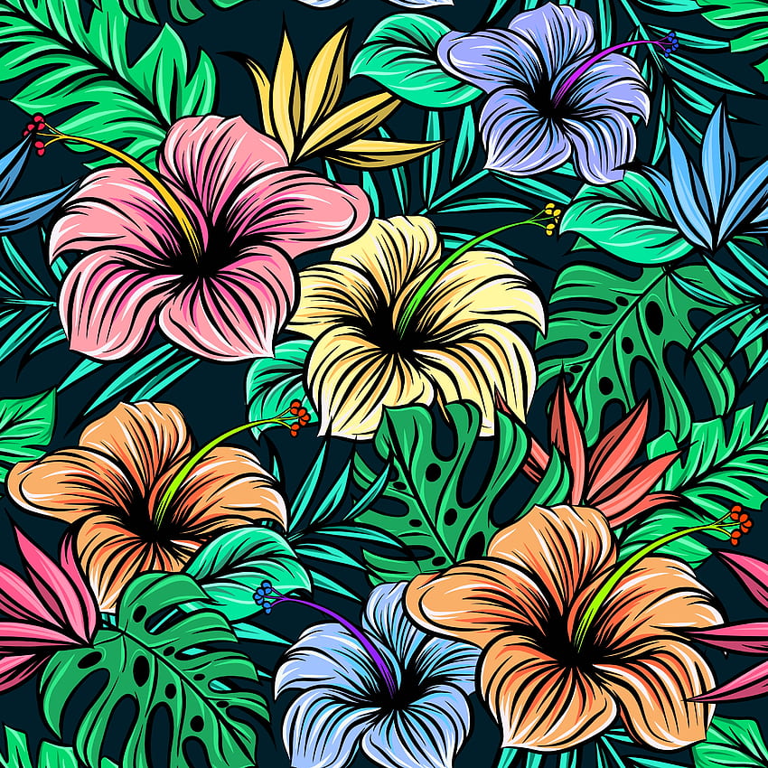 Kolorowe, kwiaty, liść, sztuka cyfrowa Tapeta na telefon HD