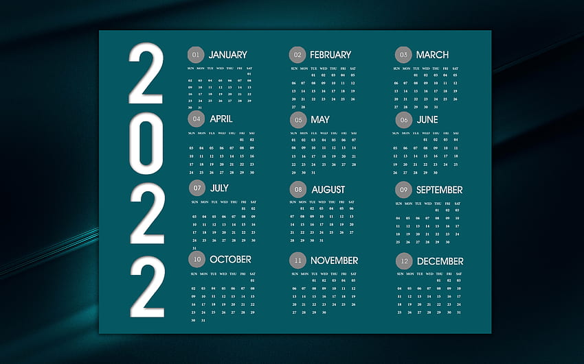 2022 Calendar, blue background, 2022 blue calendar, stylish background, 2022 concepts, creative art, 2022 Calendar all months HD wallpaper