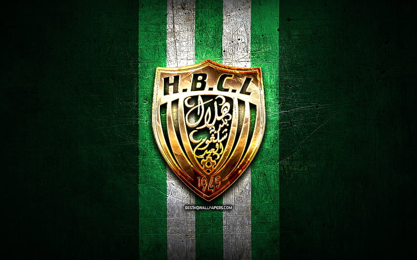 HB Chelghoum Laid, logotipo dorado, Ligue Professionnelle 1 argelina, de metal verde, fútbol, ​​club de fútbol argelino, logotipo de HB Chelghoum Laid, fútbol, ​​HBCL, Hilal Baladiat Chelghoum Laid fondo de pantalla
