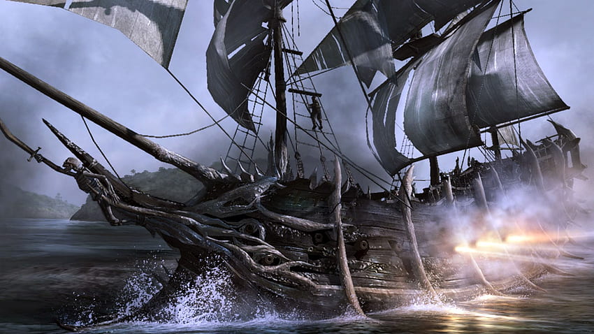 Barco pirata fantasma, cubierta de barco pirata fondo de pantalla